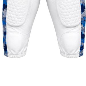 White & Royal Blue American Football <b>Compression</b> Shorts with Integrated Hip and Thigh Pads for Practice, Match & Training - Product Image 2