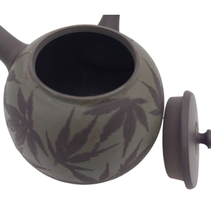 Yamaki Ikai Handmade Traditional Ceramic Kyusu Green <b>Tea</b> <b>Pot</b> with Maple Leaf Pattern Lid Purple Grit Clay Teaware - Product Image 2