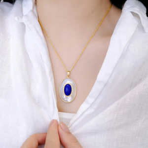 Pendentif ovale en cuivre et lapis-lazuli naturel avec sertissage clos, collier classique pour femme, idéal pour un cadeau - Product Image 3
