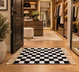 Black White Puzzle Handmade Luxury Wool/Silk Reversible Washable Woven Rug <b>Mat</b> for Front <b>Door</b> Entryway Bedroom Home - Product Image 5