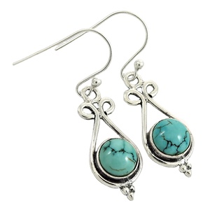 Haute qualité prix de gros 925 argent Sterling naturel Turquoise pierre précieuse ethnique balancent boucle d'oreille pour elle bijoux faits à la main inde - Product Image 1