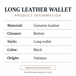 Portefeuille long en cuir véritable pour homme, fermeture à bouton noir, fabriqué au Pakistan ES-43012 - Product Image 2