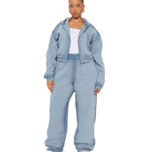 Women Cropped Hooded <b>Jacket</b> Oversized Zip Up And Relaxed Pant Streetwear Collection Heavyweight 350 GSM Cotton Women's Hoodies - Product Image 2