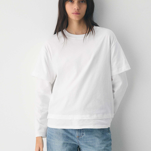 Camiseta de mujer sexy de doble capa 2026, nueva, con hombros caídos, manga larga, estampada, de color liso, para verano - Product Image 1