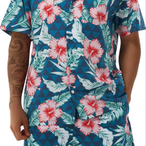 Chemise noire unisexe à col en V, style vintage, coupe ample, motif floral, facile à porter, pour hommes et garçons, 100 % coton. - Product Image 2