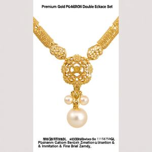 Ensemble de colliers doubles plaqués or de qualité supérieure 11058759GL, motif de feuilles géométriques avec zircon et imitation de perle, bijoux de mariée raffinés - Product Image 2