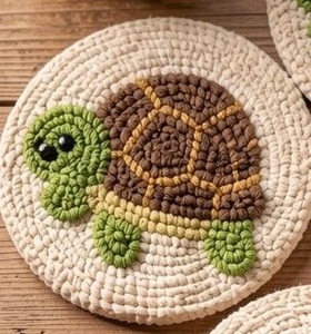 4pcs Eco-Friendly Luxury Customizable Punch <b>Needle</b> Turtle Coasters Handmade Seed <b>Bead</b> Cotton Drink Mats for Coffee Table Whimsy - Product Image 4
