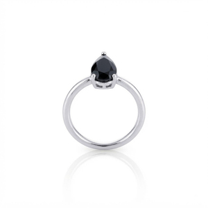 Rhaya Jewels Women's Elegant Rhodium Plated 925 Sterling Silver Pear Cut Black Onyx Prong Setting <b>Dainty</b> Band Trendy Party <b>Ring</b> - Product Image 3