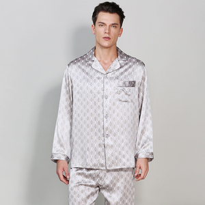 Prix de gros, ensembles de pyjamas pour hommes en satin de soie imprimé luxueux à deux pièces, manches longues, 100% soie, doux et respirant - Product Image 4