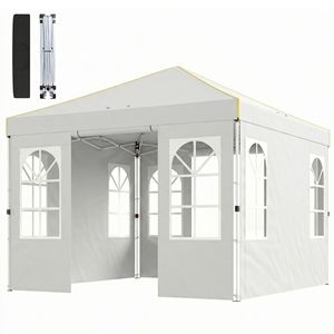 Tenda a Baldacchino Bianca 9.6 X 9.6 ft con Pareti Laterali, Montaggio Istantaneo con Un Solo Tocco, Protezione UPF50+, Riparo Portatile - Product Image 1