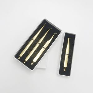แหนบต่อขนตาชุบทอง24K แหนบต่อขนตาปลอมแบบมืออาชีพฉลากคุณภาพสูงกล่องการ์ดสีขาว - Product Image 1