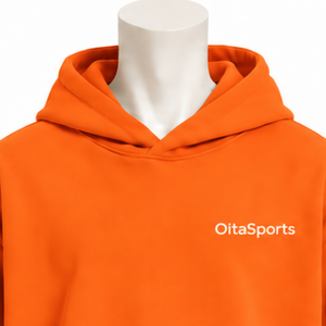 Sweat à capuche orange double couche, coupe oversize, à manches courtes avec empiècement manches longues, style streetwear urbain décontracté, coupe ample, personnalisable - Product Image 3