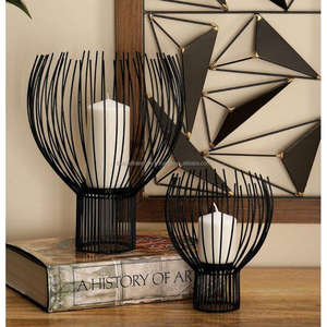 Portavelas de Pilar negro y dorado, farol para decoración del hogar, linternas de Metal, artesanías de Metal, decoración de jardín de Navidad, juego de portavelas - Product Image 4