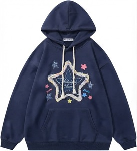 Sweat-shirt à capuche surdimensionné unisexe Midnight Star en coton avec broderie étoile et poche avant – Idéal pour l'automne et les tenues décontractées - Product Image 1