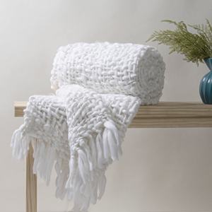 Luxury High Quality Handmade <b>Knitted</b> 100% Acrylic Woven <b>Throw</b> Blanket with tassels Sofa <b>Throw</b> Blanket - Product Image 1