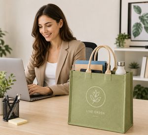 Sac fourre-tout en jute laminé avec fermeture à bouton, poignée en corde de coton, réutilisable, sac de shopping, sac cadeau personnalisé avec logo, marque AMANI - Product Image 3