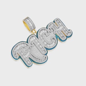 จี้เคลือบอีนาเมล จี้ฮิปฮอป เงินแท้ 925 จี้ประดับเพชร VVS มอยส์ซาไนต์ทรงบาแกตต์ จี้อักษรย่อ จี้สั่งทำพิเศษ - Product Image 2