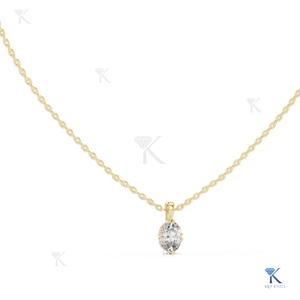 Lab Grown Diamond 1.00 CT Oval Solitaire <b>Pendant</b> Necklace 14K 18K <b>Solid</b> <b>Gold</b> Open Basket Fine Women Jewelry Supplier Wholesale - Product Image 1