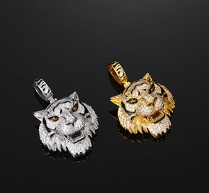 Nueva Joyería Masculina al por Mayor, Colgante de Cabeza de Tigre 3D con Ojos Esmaltados, Chapado en Oro sobre Plata de Ley 925, Estilo Hip Hop, con Moissanita - Product Image 2