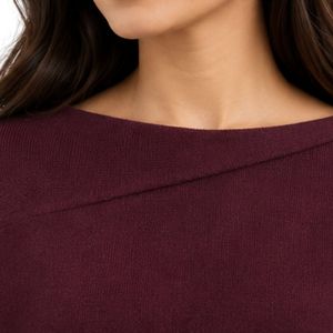 Suéter de Punto Color Vino Tinto Borgoña para Mujer, con Detalle de Botones Dorados en el Hombro, Manga Larga, Cuello Redondo, Informal, para Otoño e Invierno - Product Image 5