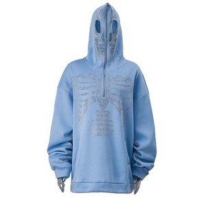 Sweat à capuche noir gothique pour homme avec imprimé abstrait blanc et cordon de serrage, à prix abordables, fabriqué au Pakistan - Product Image 2