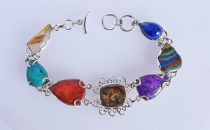 Pulsera de Cadena de Plata de Ley 925 con Piedras Naturales, Estilo Bohemio, Engaste de Bisel, Gemas Multicolores, Joyería Fina Unisex para Uso Diario - Product Image 4