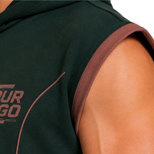 <b>Mens</b> Dark Green Dusty Rose Sleeveless Hooded Tracksuit <b>Set</b> Custom Logo Gym Fitness Training Sports <b>Hoodie</b> <b>And</b> <b>Shorts</b> Activewear - Product Image 4