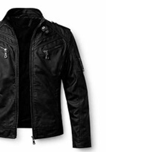 Chaqueta de cuero negra para hombre, corte ajustado, estilo clásico vintage, con bolsillos con cremallera, piel de cordero auténtica, estilo motociclista. - Product Image 3