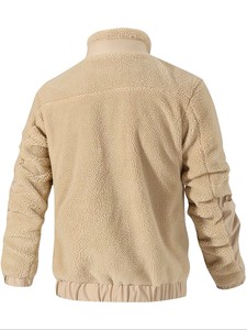 Men's Black <b>Fleece</b> <b>Jacket</b> Stand Collar Zipper Closure Windproof Casual Winter Outerwear Regular Fit Sherpa <b>Lining</b> - Product Image 5