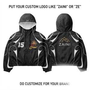 Veste coupe-vent en polyester premium 110 GSM, noir et blanc, logo personnalisé par sublimation et broderie - Product Image 1