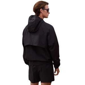 Translucent <b>Black</b> <b>Windbreaker</b> Jacket and Shorts Set for Men Lightweight Hooded Jacket with Elastic Waist Fashion Outdoor Set - Product Image 6