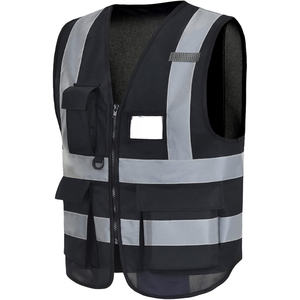 Chemise de travail réfléchissante haute visibilité noire personnalisée OEM, panneau contrastant, coton polyester, manches longues, uniforme de sécurité pour le personnel industriel - Product Image 6