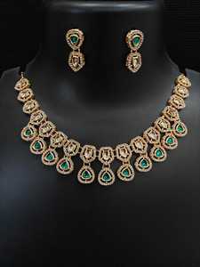 Conjunto de Collar y Pendientes AD para Mujer, Joyería Nupcial India, Diseño Geométrico en Latón Chapado en Oro Rosa, Hecho a Mano para Fiestas - Product Image 3
