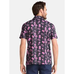 Chemise à manches courtes pour homme, imprimé flamant rose et ananas, décontractée, respirante, tricotée en polyester/coton, pour le golf - Product Image 4
