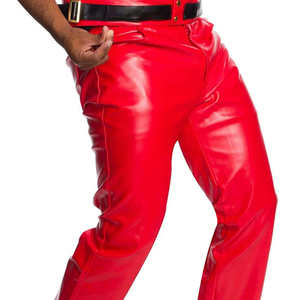 PIHA SPORTS <b>Men's</b> <b>Red</b> Leather Coated Waterproof Straight Leg <b>Trousers</b> High Waist Flat Front Zipper Fly Casual Winter - Product Image 4