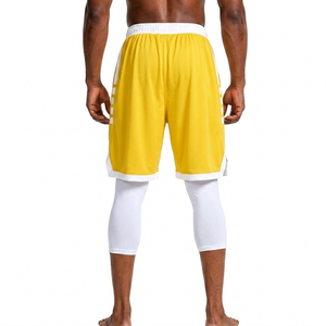 Yellow Custom <b>mens</b> white stripe basketball <b>shorts</b> quick dry athletic breathable summer sports <b>shorts</b> polyester mesh OEM Service - Product Image 2