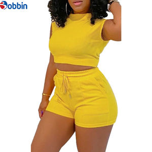 Ensembles de shorts pour femmes, tenues d'été, ensemble de shorts avec logo personnalisé, vêtements d'été pour femmes, haut court à manches courtes + ensemble de shorts taille haute - Product Image 3