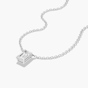 IGI Certified <b>Emerald</b> Cut Lab Grown Diamond Solitaire <b>Pendant</b> Necklace 14K White Gold Luxury Rhodium Plated Wedding Party Fine - Product Image 4