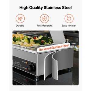 Scaldavivande Elettrico Commerciale 1500W in Acciaio Inox, Buffet da Banco con Coperchio in Vetro e Controllo Manuale della Temperatura - Product Image 5