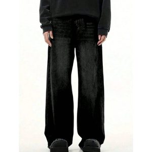 Jean en denim noir pour homme, style vintage, coupe droite, délavé effet whisker, écologique, respirant, pantalon streetwear tendance, tailles 28-42 - Product Image 5