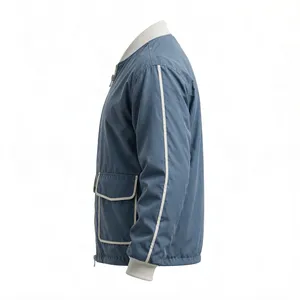 Veste en jean décontractée bleue pour homme, col rabattu, délavée, fermeture boutonnée et zippée, coupe classique, couleur unie, pour l'automne - Product Image 4