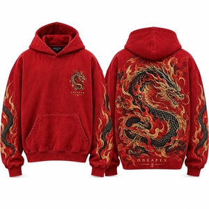 Sudadera con Capucha Unisex Estilo Dragón Rojo, Sudadera Oversize Estampada de Algodón, Sudadera con Capucha Personalizada con Bordado, Venta al Por Mayor - Product Image 1