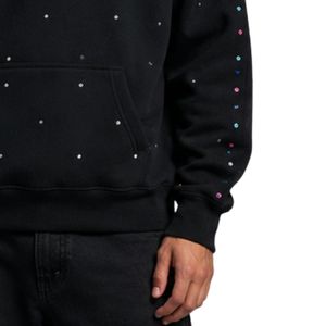 Sweat à capuche oversize noir en molleton pour homme, avec strass colorés, en coton épais, style streetwear décontracté - Product Image 5