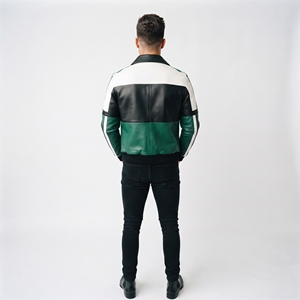 Chaqueta de cuero PU para hombre, con cremallera, manga larga, cuello vuelto, estilo motero, corte ajustado, para motocicleta - Product Image 3