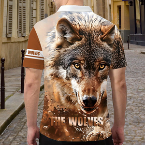 Polo para Hombre con Estampado de Lobo Marrón Tierra |   Camiseta con Cierre de Cremallera de un Cuarto, Sublimación Digital 3D |   Ropa Casual con Motivos de Animales Salvajes - Product Image 4