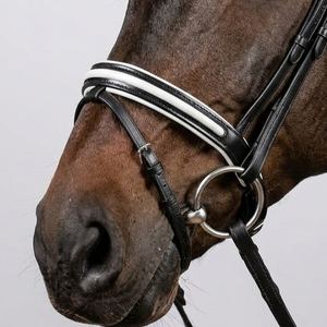 Brida de cuero con logo personalizado al por mayor, con brillantina incrustada, acolchada, para caballo, equipo de doma anatómica, de acero inoxidable - Product Image 1