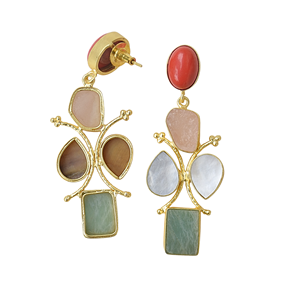 Boucles d'oreilles pendantes artistiques plaquées or avec pierres semi-précieuses, bijoux de mode de créateur en gros - Product Image 5