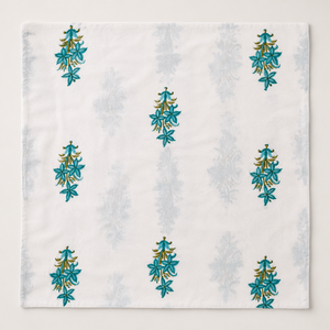 Conjunto de tela de algodón estampada a mano con motivos florales turquesa sobre base blanca y patrón de rayas, material para vestido, kurta, traje, dupatta, costura - Product Image 1