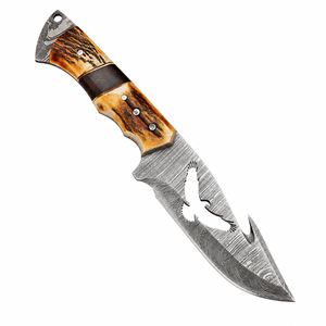 Cuchillo de acero de Damasco con hoja de corte tipo Drop Point y funda de cuero personalizada. - Product Image 3