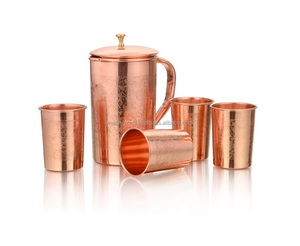 Elegant hammered <b>copper</b> <b>jug</b> with traditional Indian design for health-conscious drinkware enthusiasts - Product Image 2